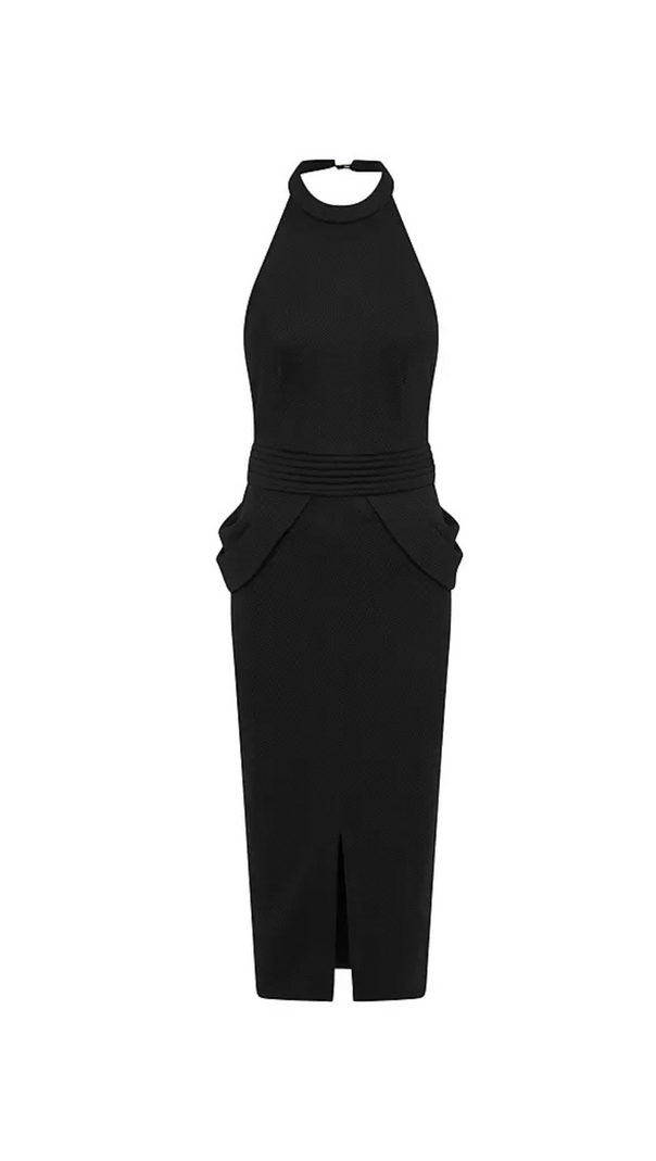 AIIZIE RISE TEXTURED HALTER MIDI DRESS IN BLACK - product image