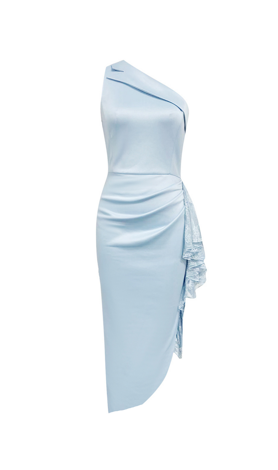 One-Shoulder-Midikleid mit Spitzenbesatz in Blau