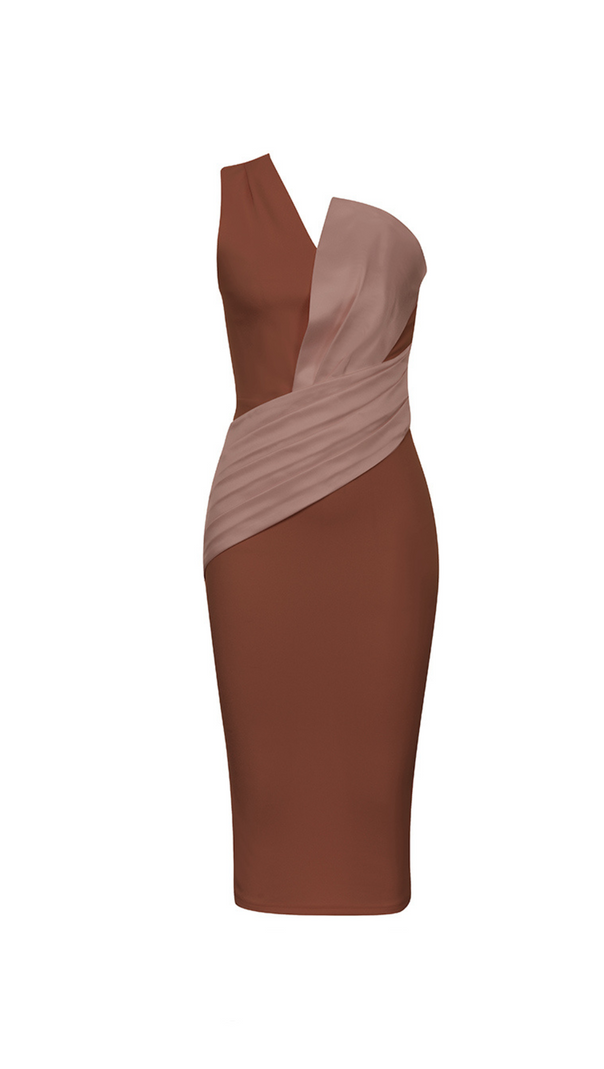 AIIZIE ONE SHOULDER SLIT MIDI DRESS IN BROWN - product image