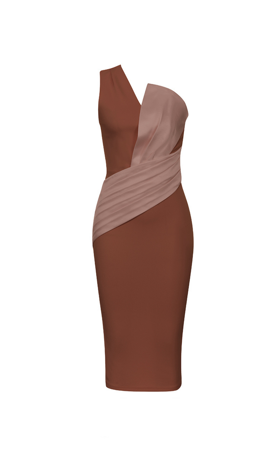 ONE SHOULDER SLIT MIDI DRESS IN brown