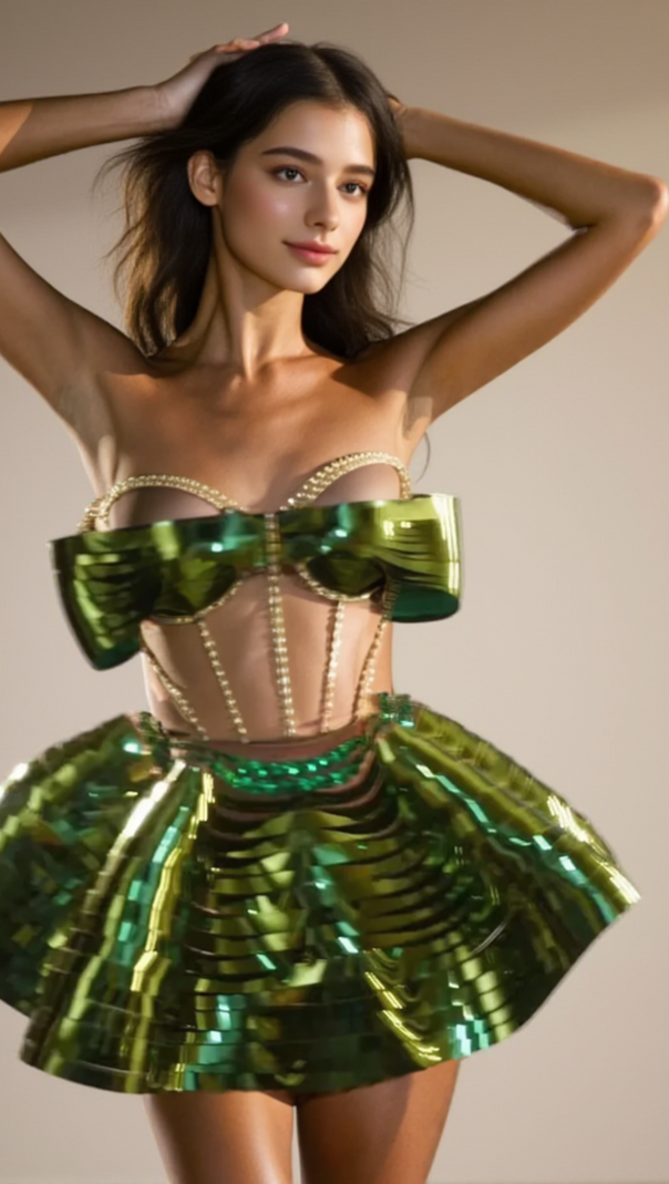 AIIZIE CRYSTAL METALLIC SKIRT SET IN GREEN - product image