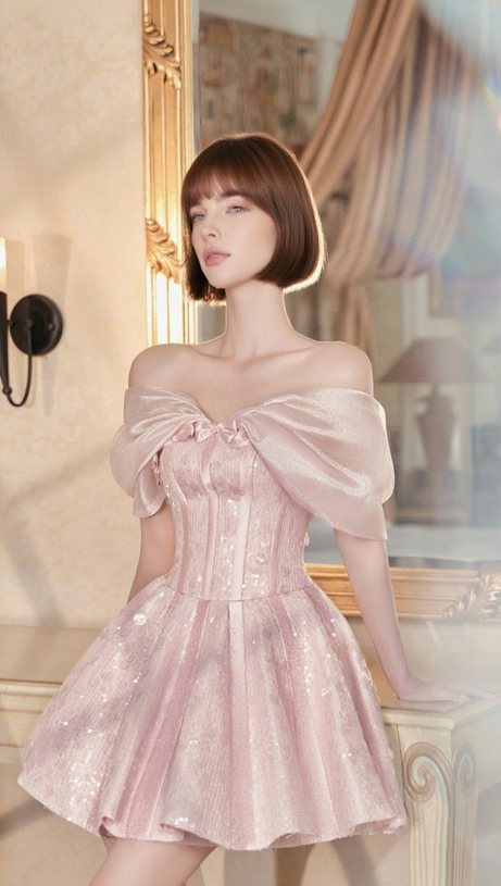 STRAPLESS SEQUIN MINI DRESS IN PINK