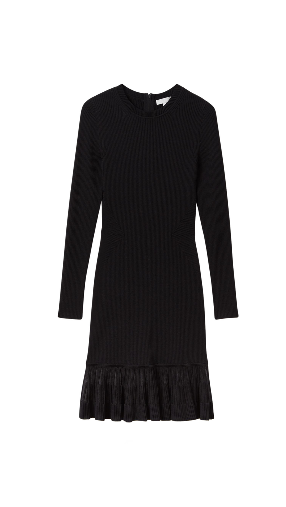 KNITTED SHEER FLARED MINI DRESS IN BLACK
