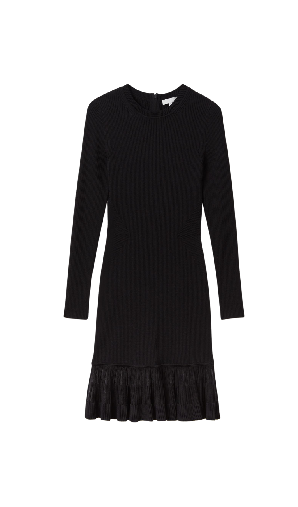 KNITTED SHEER FLARED MINI DRESS IN BLACK