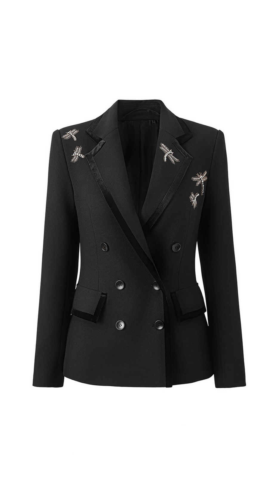 Blazer mit Libellenstickerei und Nagelbohrer – Schwarz