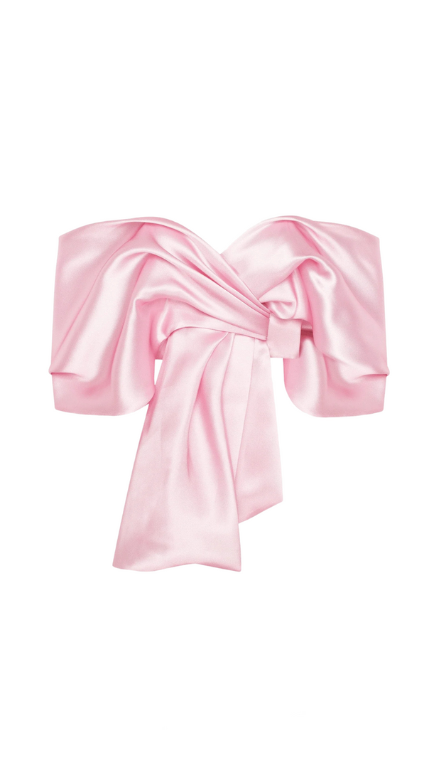 AIIZIE SAMIRA BOW CROSS OFF SHOULDER SATIN TOP - product image