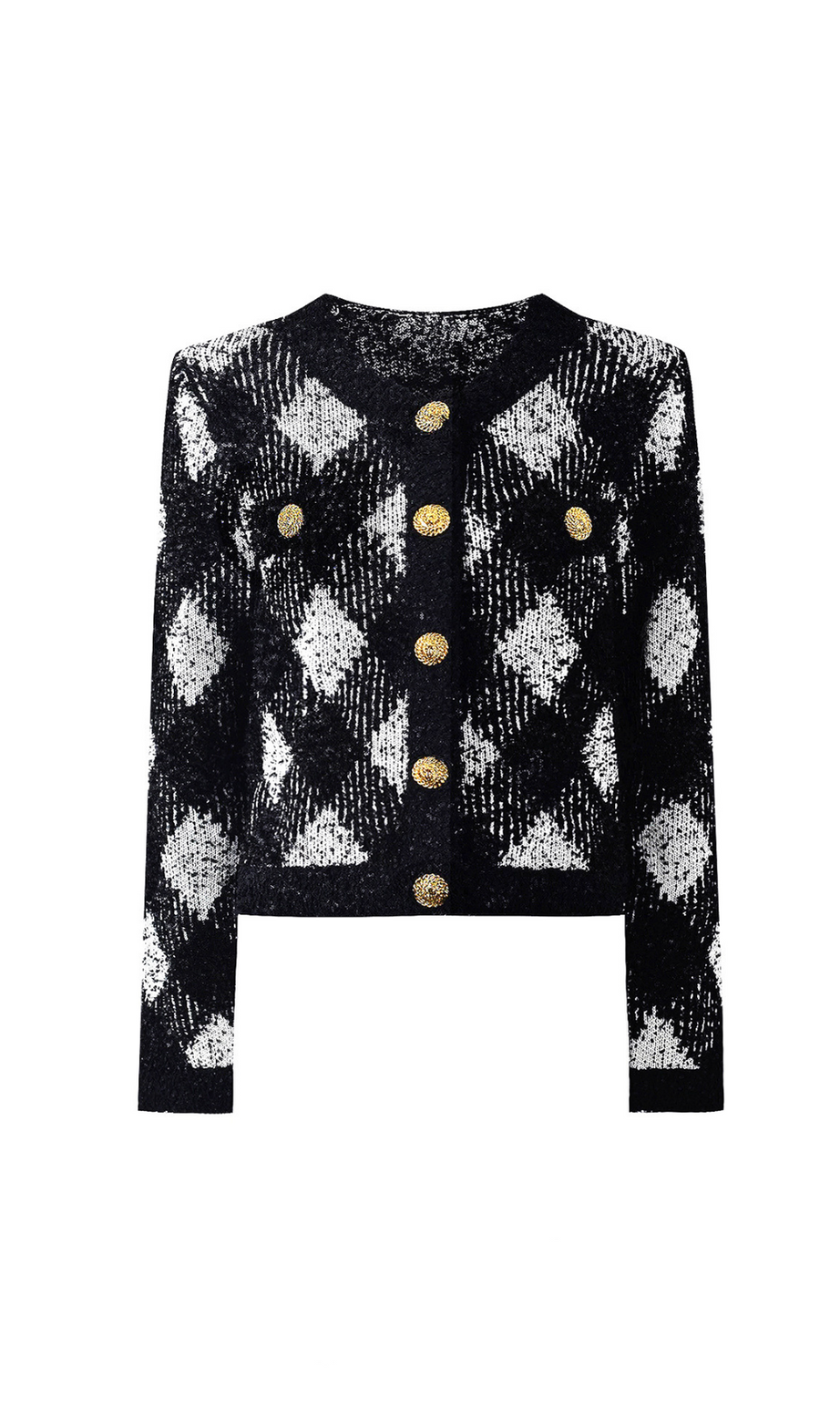 Cardigan in tweed a quadretti bianchi e neri