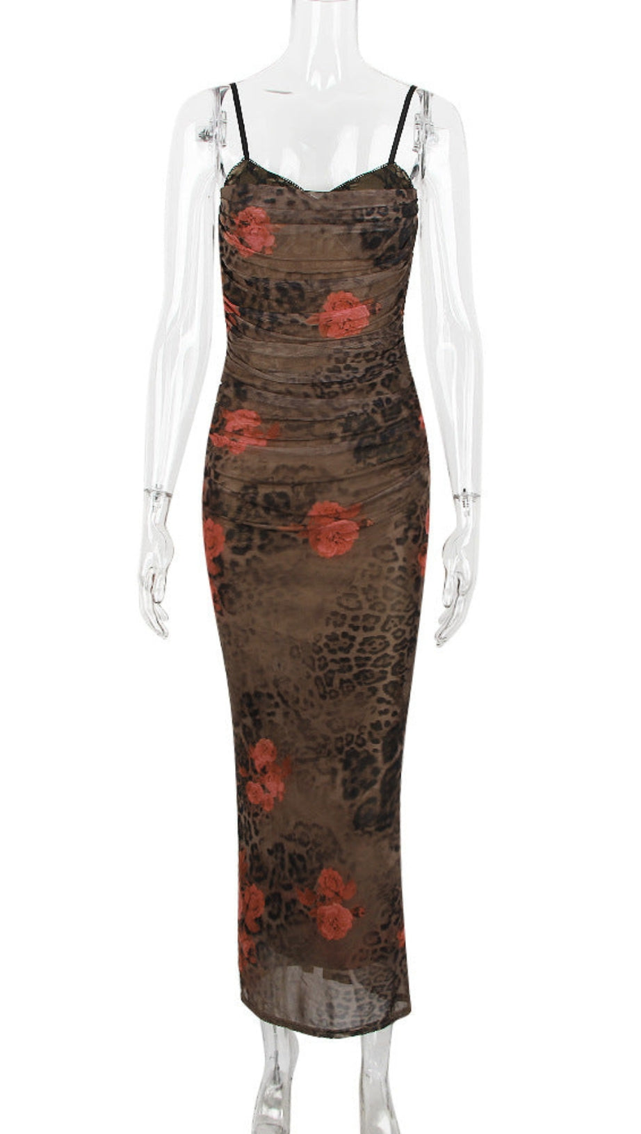 FLORAL PRINT LEPOARD MAXI DRESS