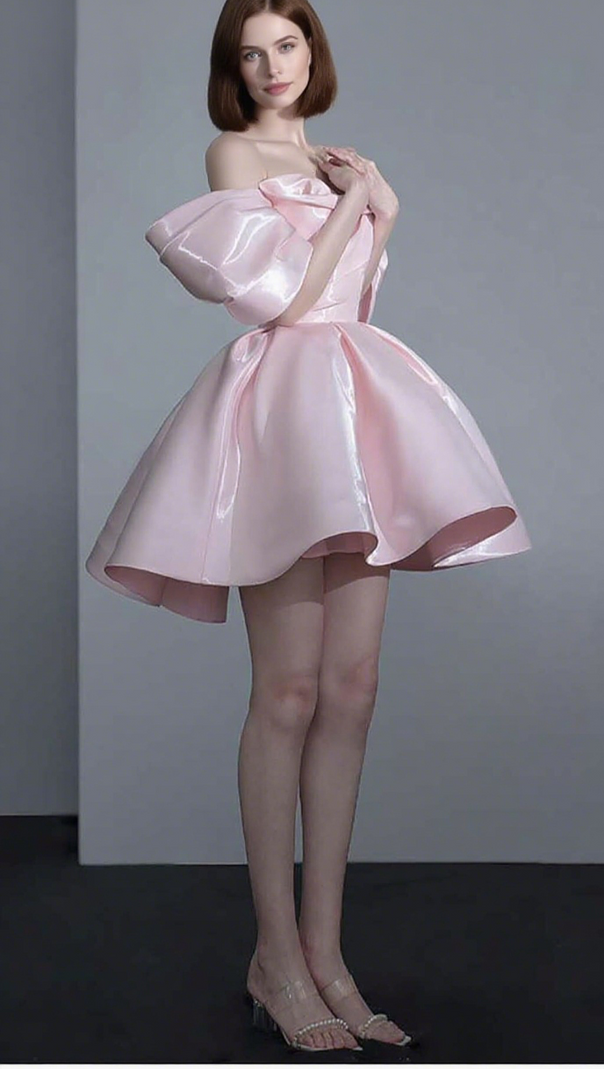AIIZIE OFF SHOULDER SATIN MINI DRESS IN PINK - product image