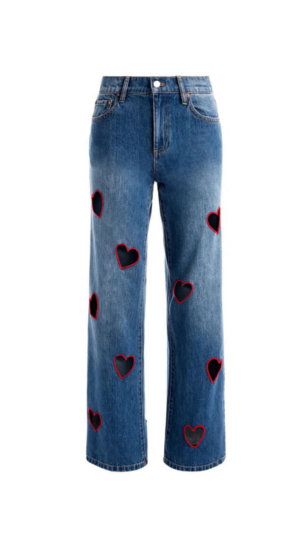 AIIZIE ELOWEN HEART EMBROIDERED CUTOUT JEANS - product image