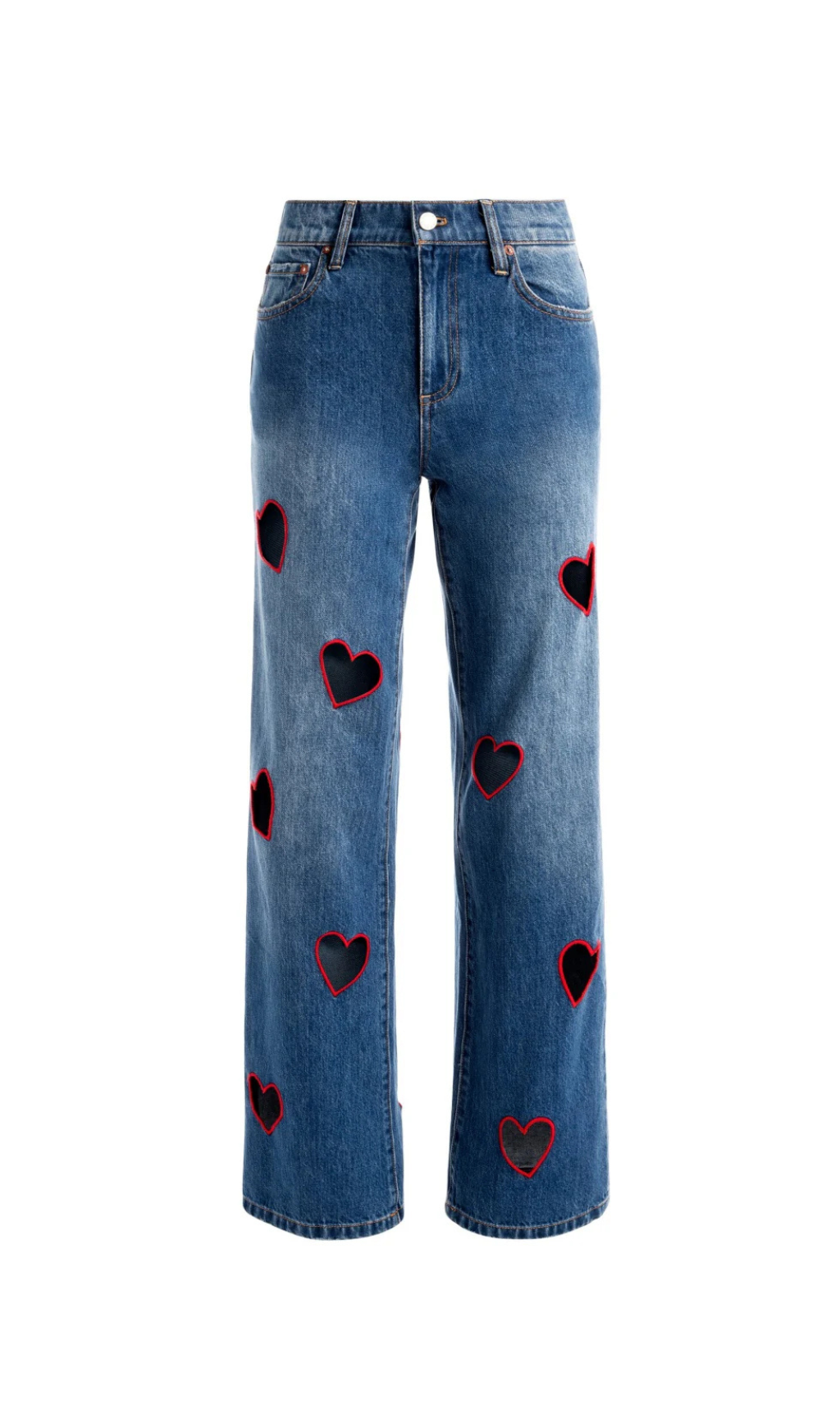 ELOWEN HEART EMBROIDERED CUTOUT JEANS