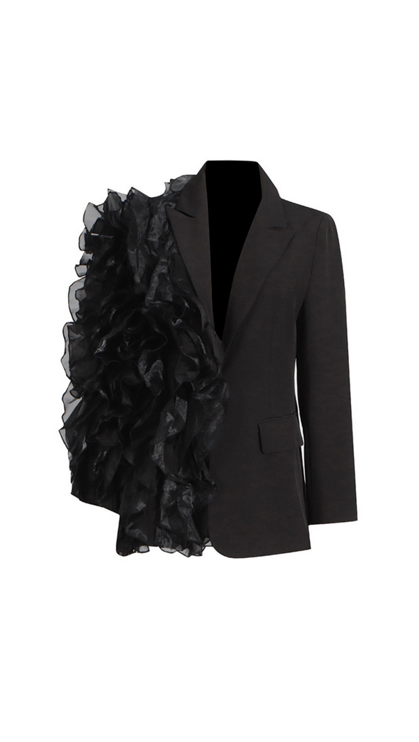 AIIZIE PATCHWORK RUFFLES CHIC BLAZER IN BLACK - product image