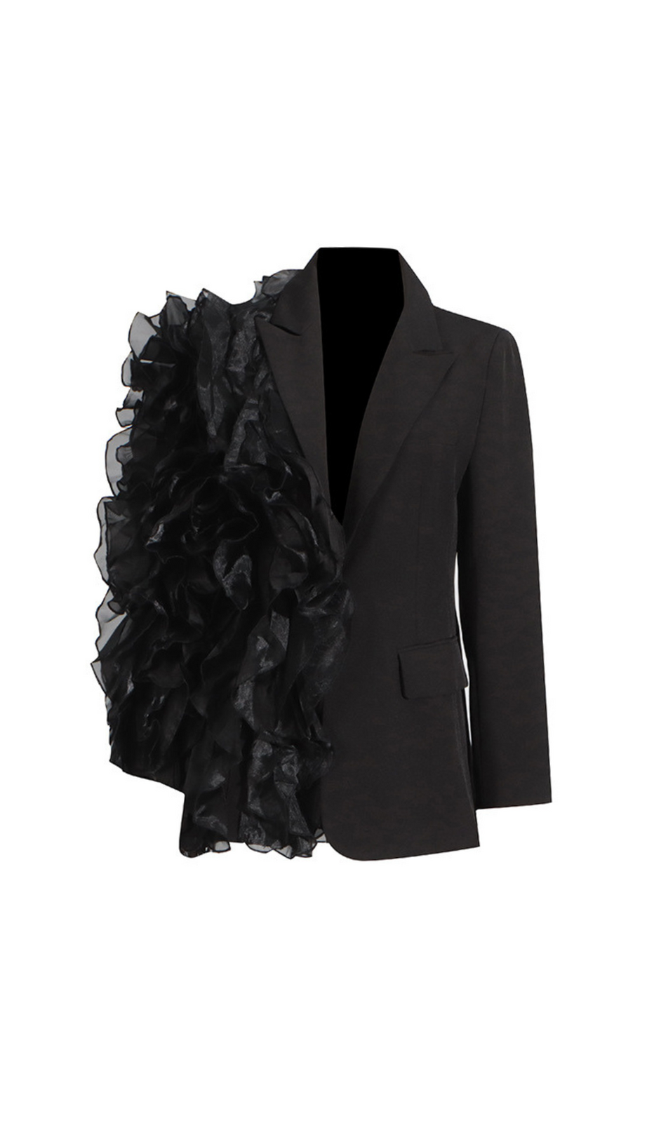 PATCHWORK RUFFLES CHIC BLAZER IN BLACK