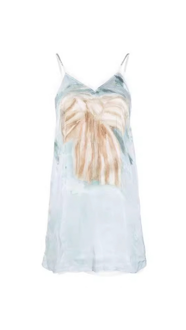 AIIZIE BOW-PRINT TULLE-TRIMS SATIN MINI DRESS IN PALE BLUE - product image