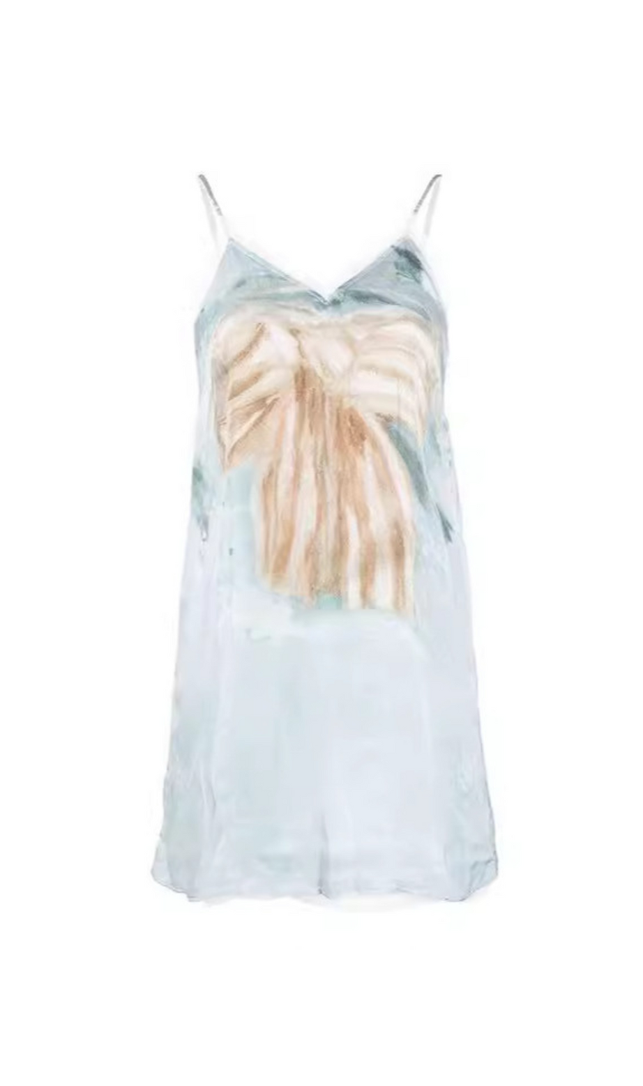 MINI ABITO IN RASO CON STAMPA A FIOCCO E BORDI IN TULLE, COLORE AZZURRO PALLIDO