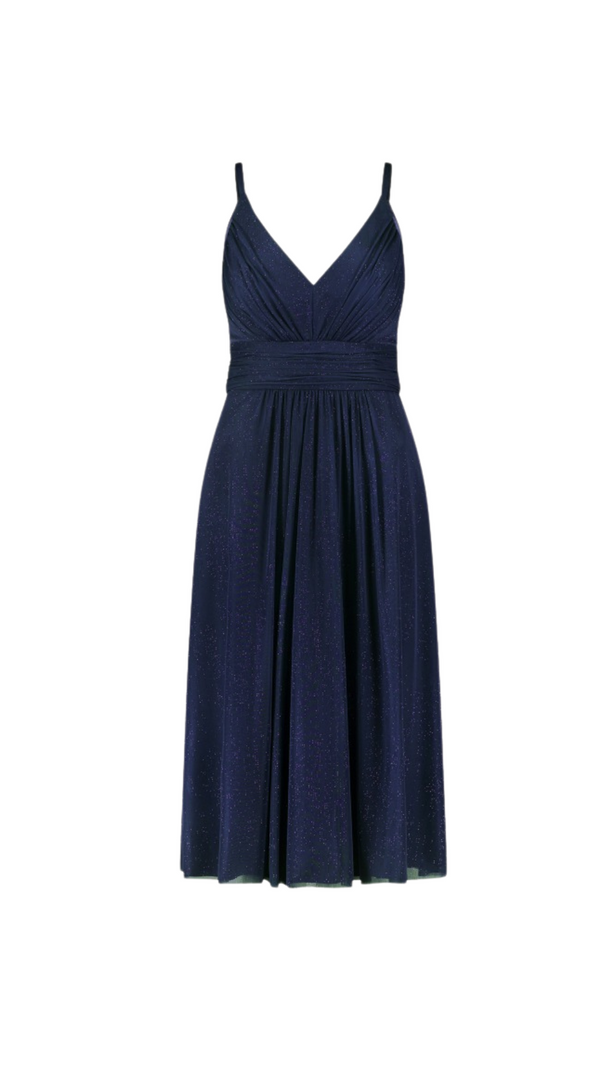 AIIZIE V-NECKLINE COCKTAIL MIDI DRESS IN NIGHT BLUE - product image