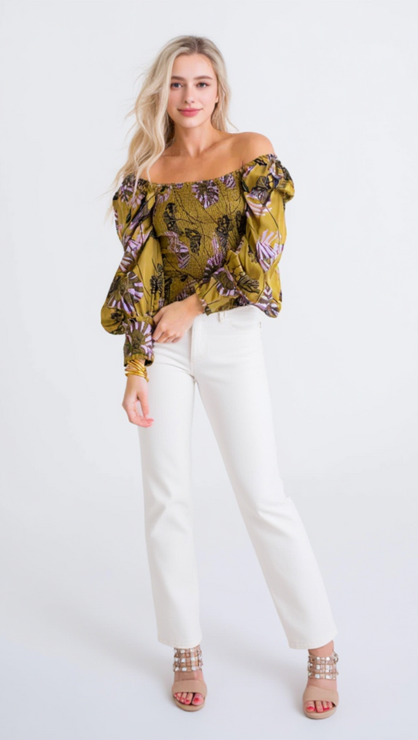 AIIZIE FLORAL BOHO SMOCK LONG SLEEVE TOP - product image