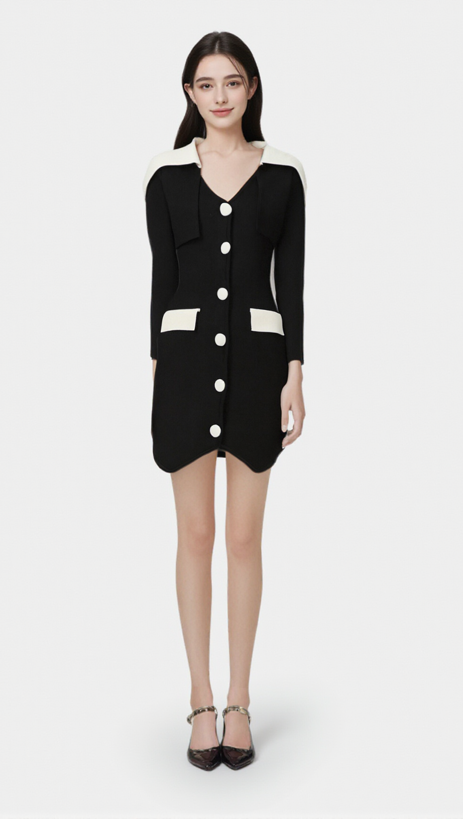 ENORA BLACK CONTRAST-COLOR MINI DRESS