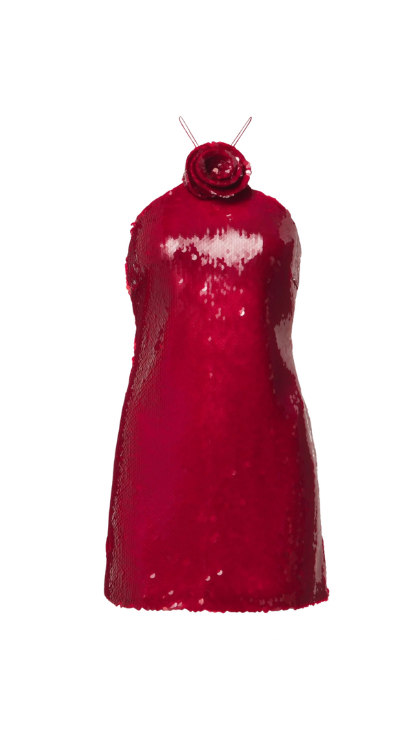 AIIZIE CINWA FLORAL APPLIQUÉ HALTER SEQUIN MINI DRESS IN RED - product image