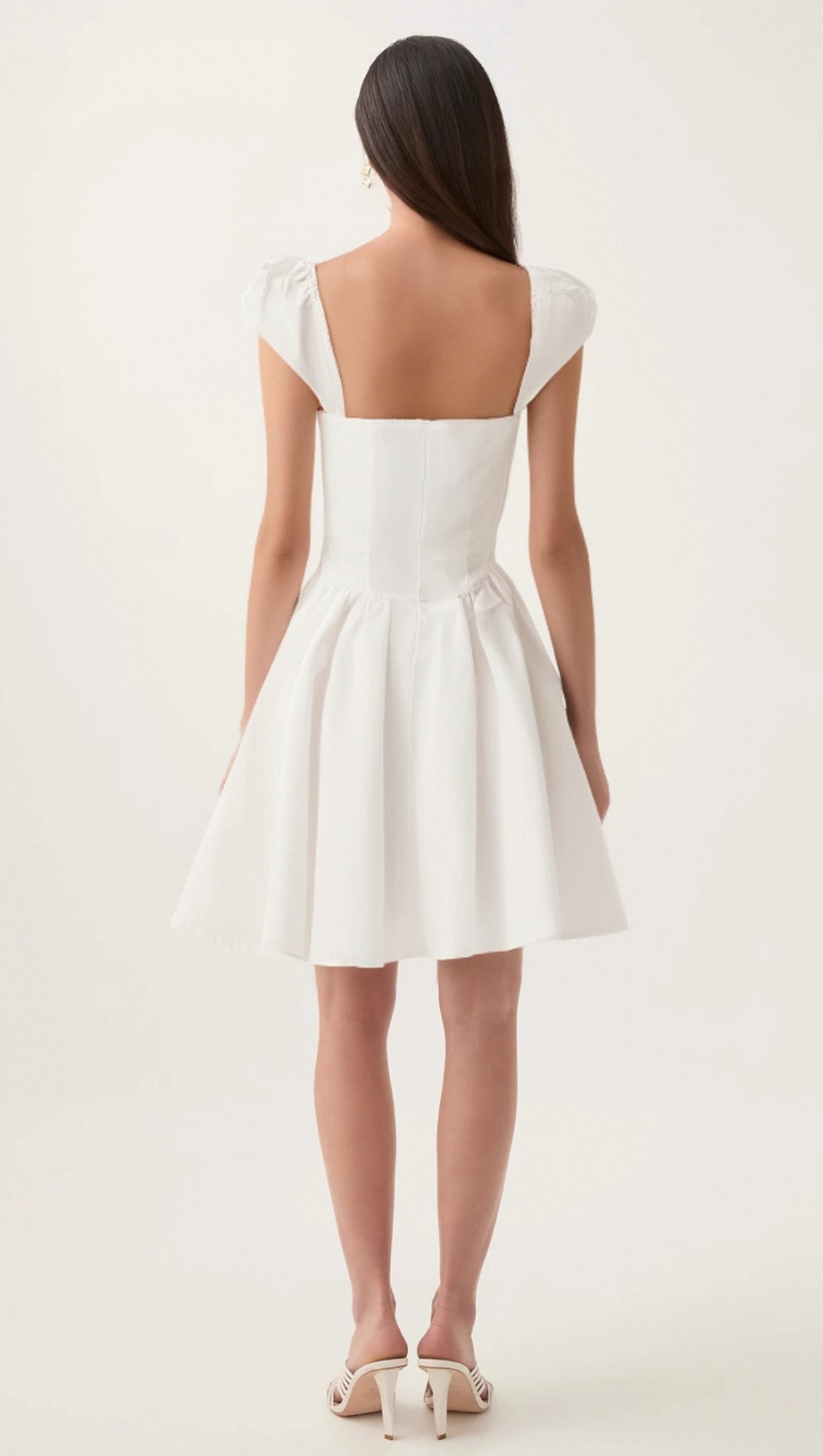 JULIE WHITE FOLDED-NECK BONDED SLEEVELESS MINI DRESS