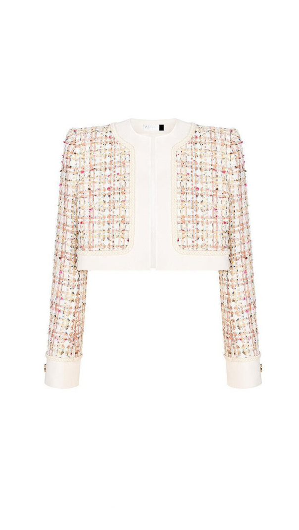 AIIZIE CARLIN PATCHWORK TWEED JACKET IN PINK - product image