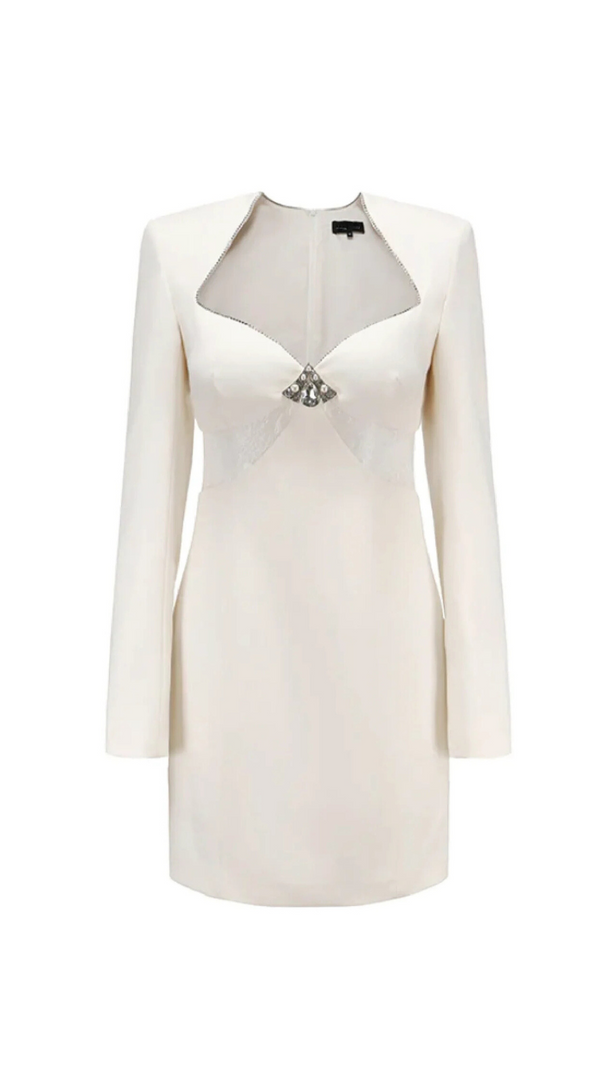 AIIZIE DIAMOND COLLAR LACE MINI DRESS IN WHITE - product image