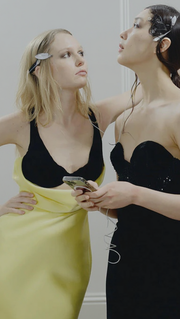 AIIZIE VELVET BUSTIER MAXI DRESS IN BLACK YELLOW - product image