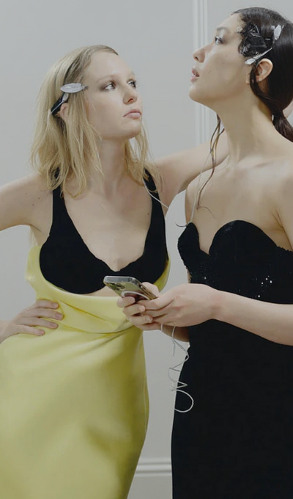 VELVET BUSTIER MAXI DRESS IN BLACK YELLOW