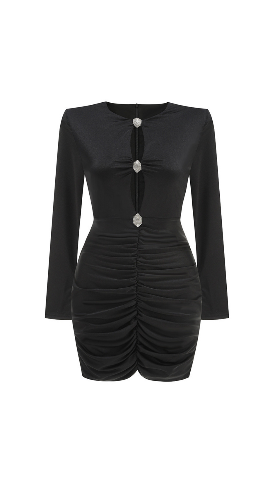 schwarzes Minikleid mit kristallverziertem Cutout