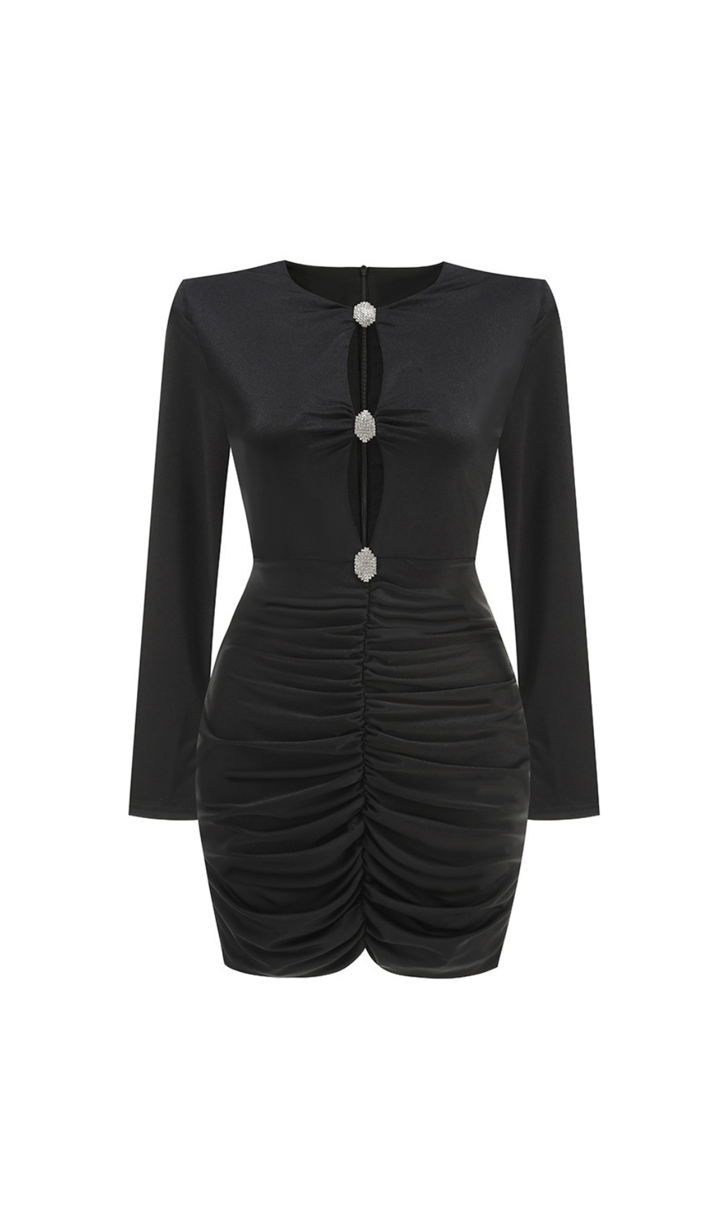 CRYSTAL-EMBELLISHED CUTOUT BLACK MINI DRESS