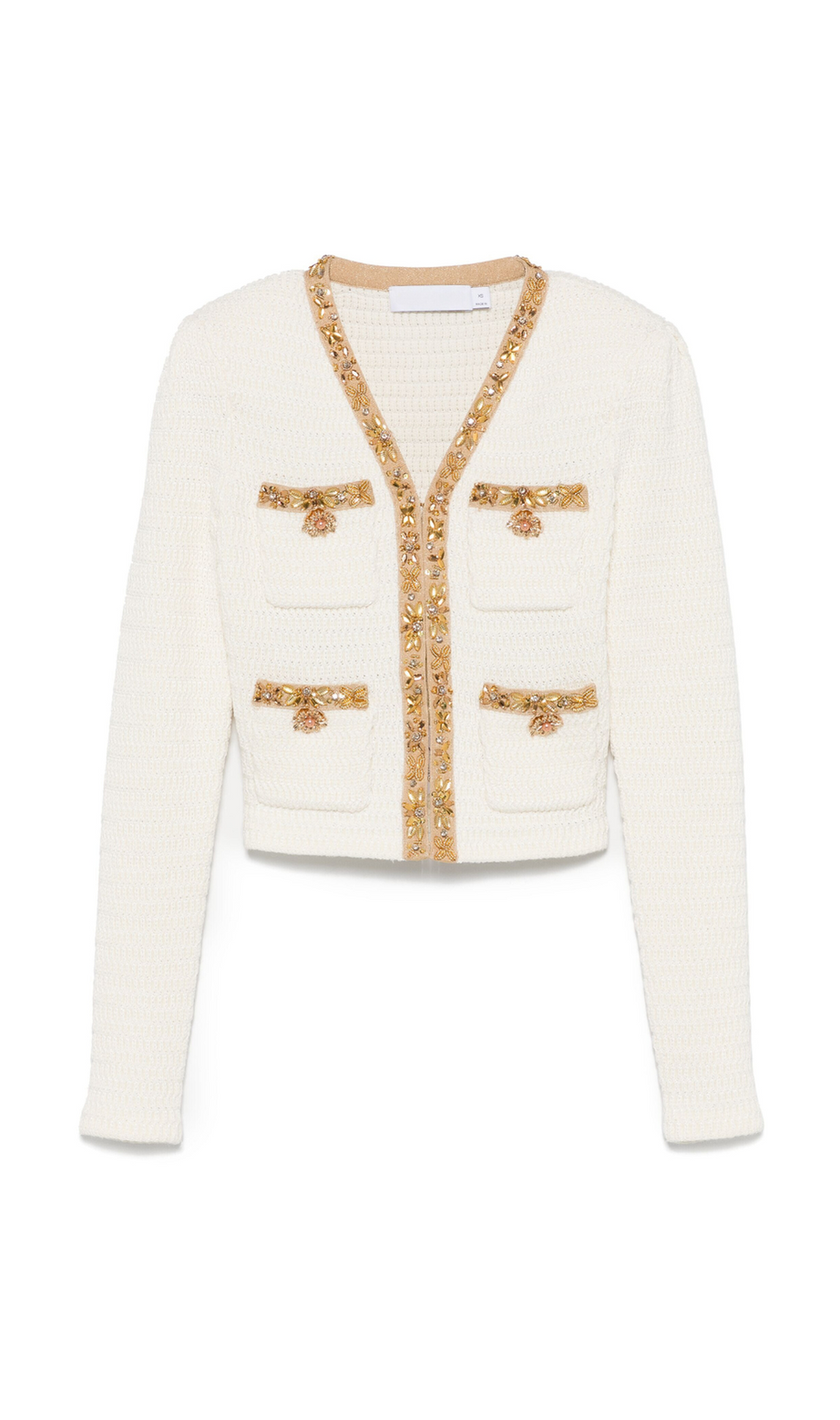 cremefarbene Lurex-Strickjacke