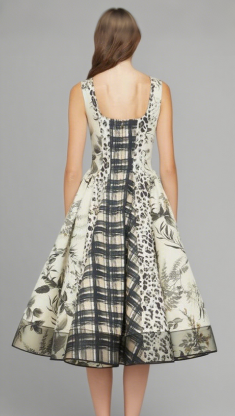 ABITO MIDI PLISSETTATO CON STAMPA LEOPARDATA MAGGIE