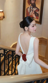 joanna backless flower bow embellished mini dress in white