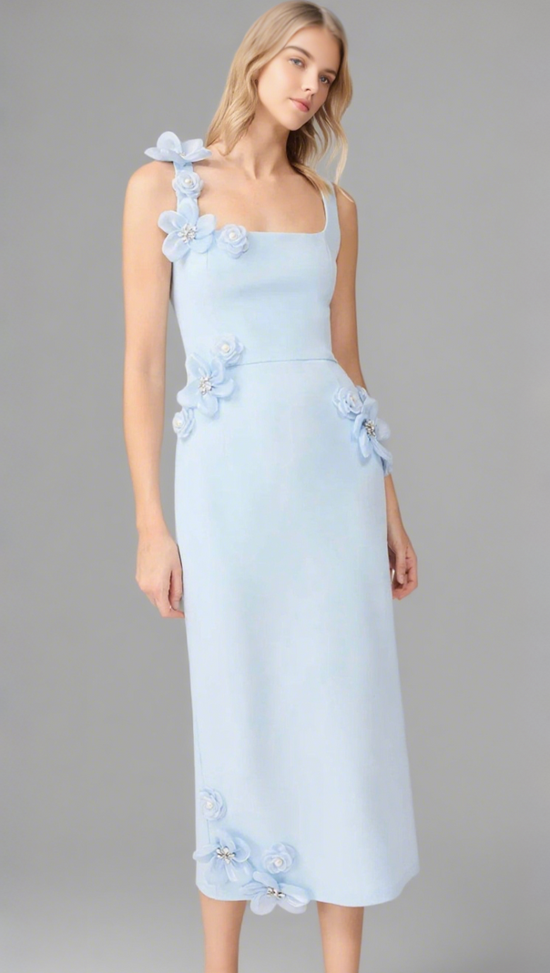 AIIZIE SABRINA 3D FLOWER MIDI DRESS IN BLUE - product image