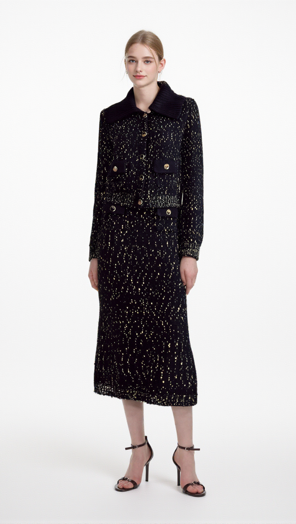 AIIZIE CLAUDINE NAVY CROCHET-KNIT JACKET & SKIRT MATCHING SET - product image
