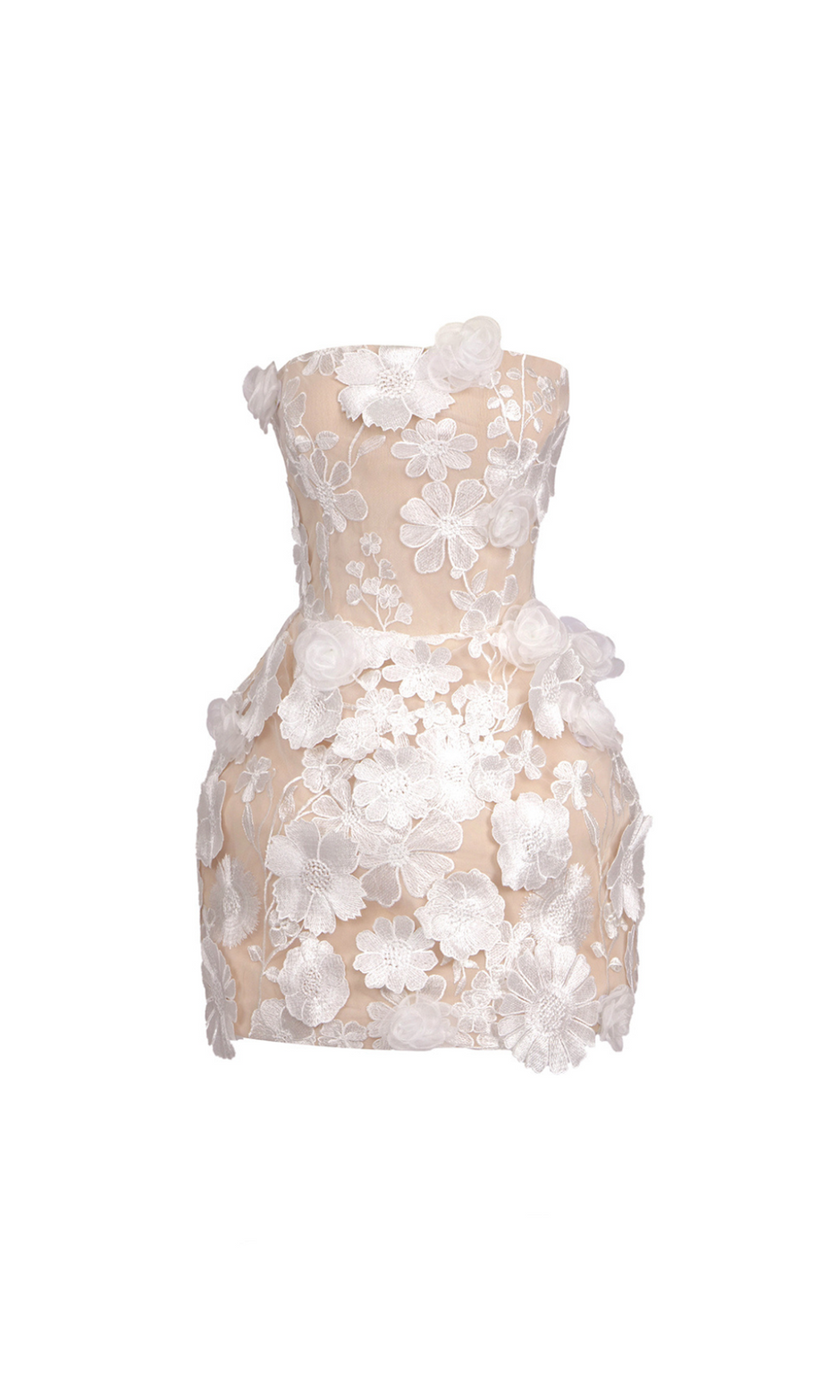 CHLOE FLORAL APPLIQUÉS HAND EMBROIDERY WHITE MINI DRESS