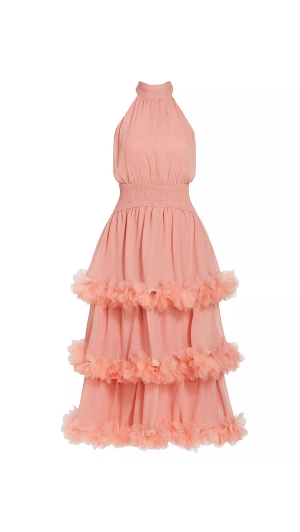 AIIZIE NEREIDA TIERED MIDI DRESS IN PALE ORANGE - product image