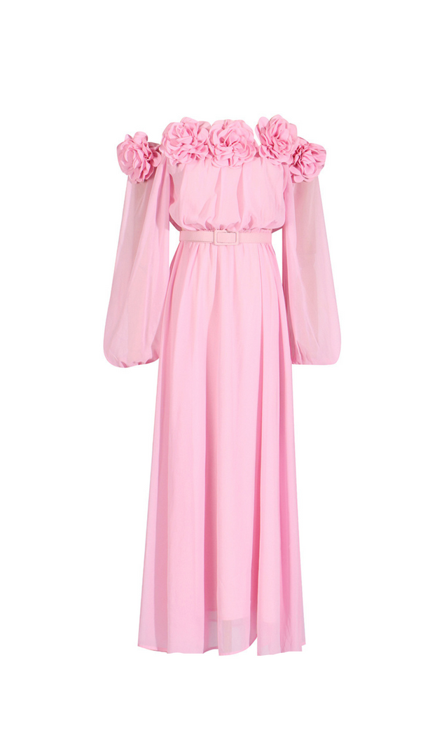 AIIZIE ASCELLA FLOWER SHOULDER MAXI DRESS IN PINK - product image