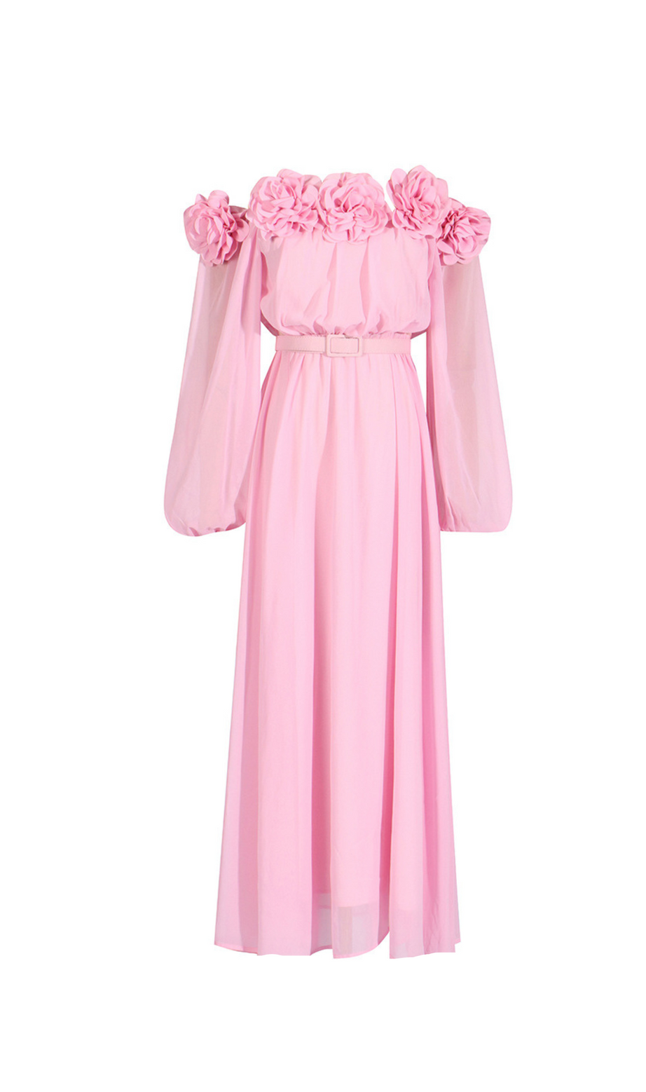 ascella flower shoulder maxi dress in pink
