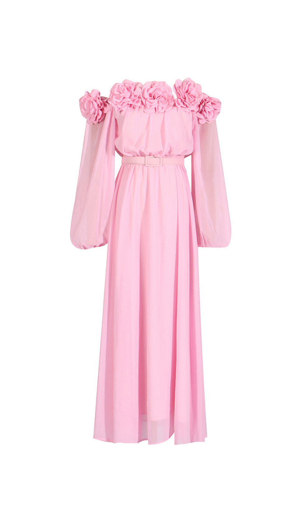 ASCELLA FLOWER SHOULDER MAXI DRESS IN PINK