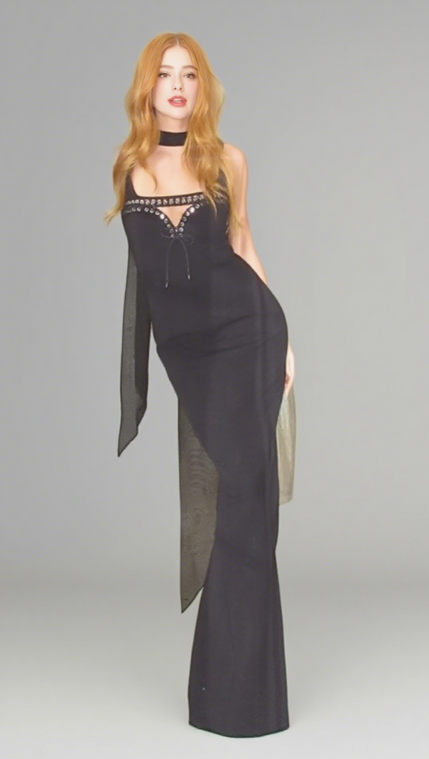 AIIZIE HALTER NECK LACE UP CUT OUT MAXI DRESS IN BLACK - product image