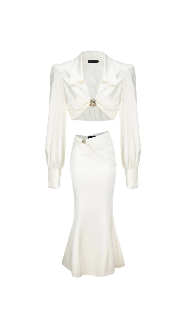 AIIZIE ANDREA SHIRT MIDI DRESS SET IN WHITE - product image