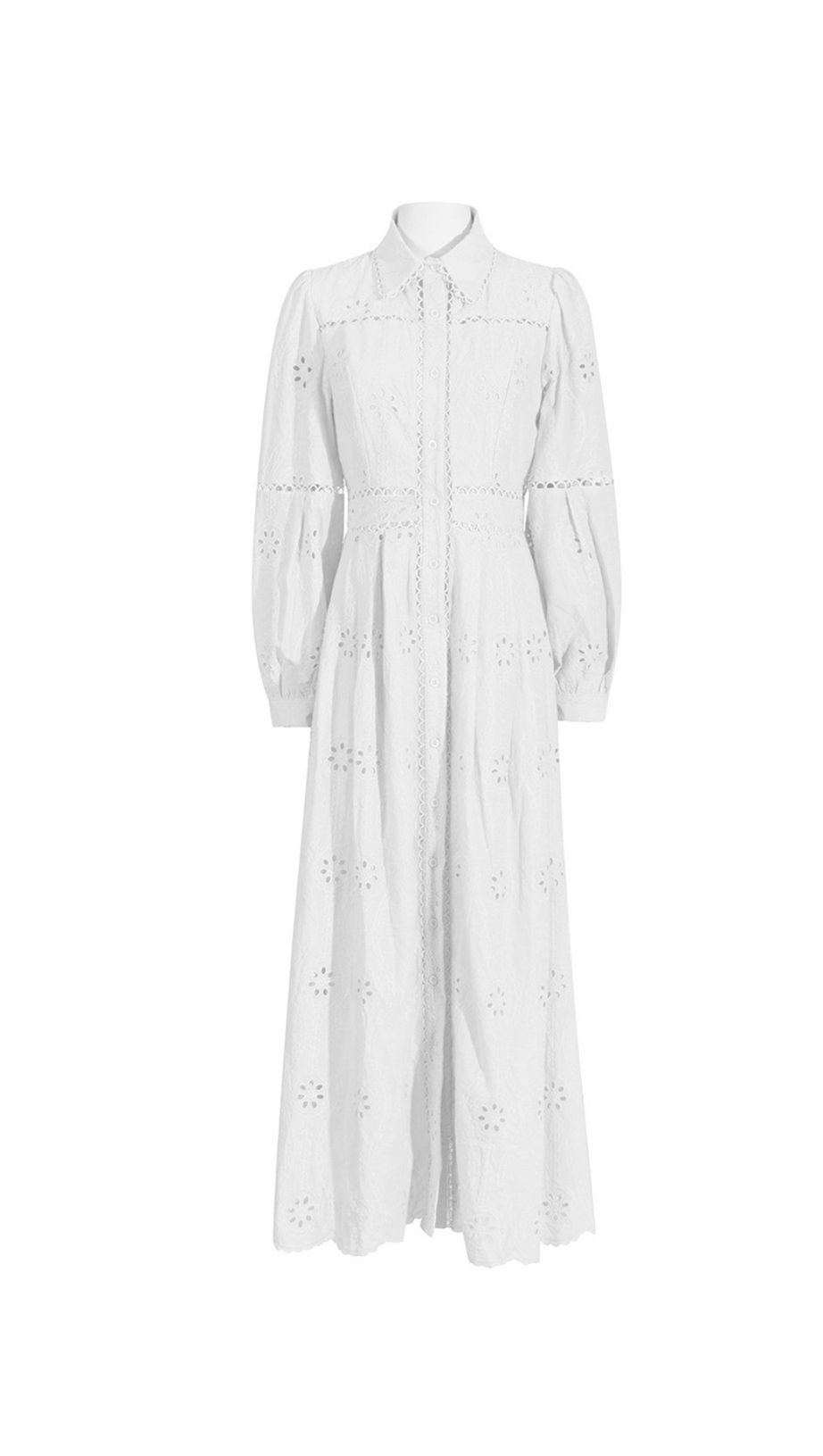Retro-einreihiges Midikleid aus Hohlspitze in Weiß