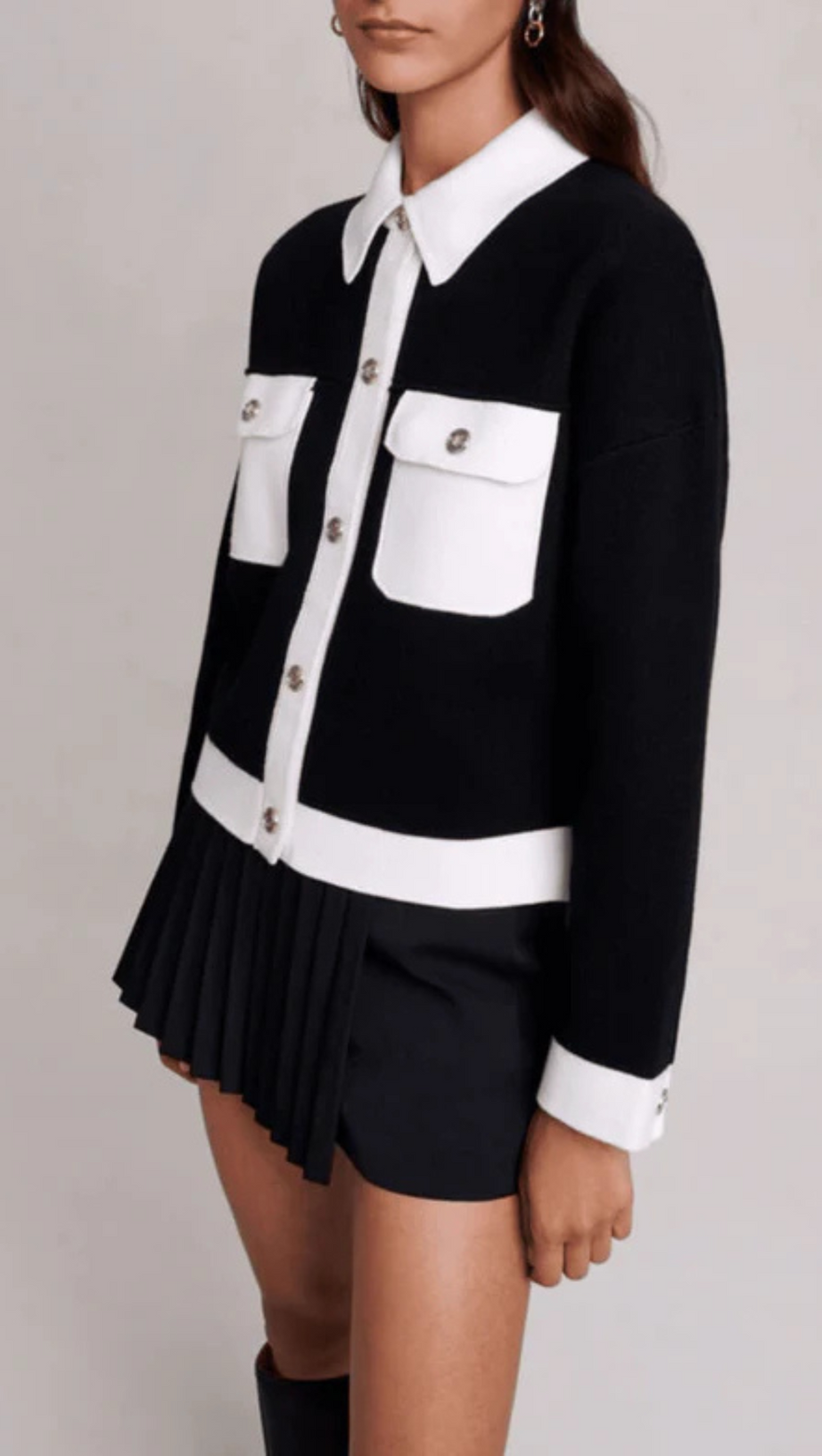 CROPPED CONTRASTING KNITTED CARDIGAN