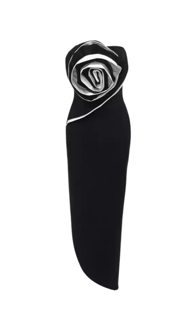 AIIZIE ANN STRAPLESS FLOWER DETAIL BANDAGE MAXI DRESS IN BLACK - product image