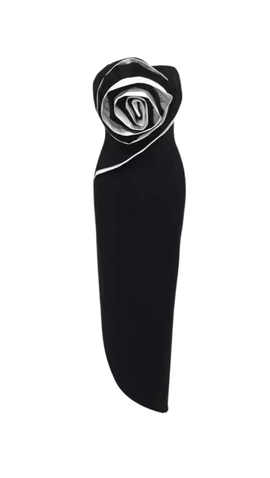 ANN TRÄGERLOSES BANDAGE-MAXIKLEID MIT BLUMENDETAIL IN SCHWARZ
