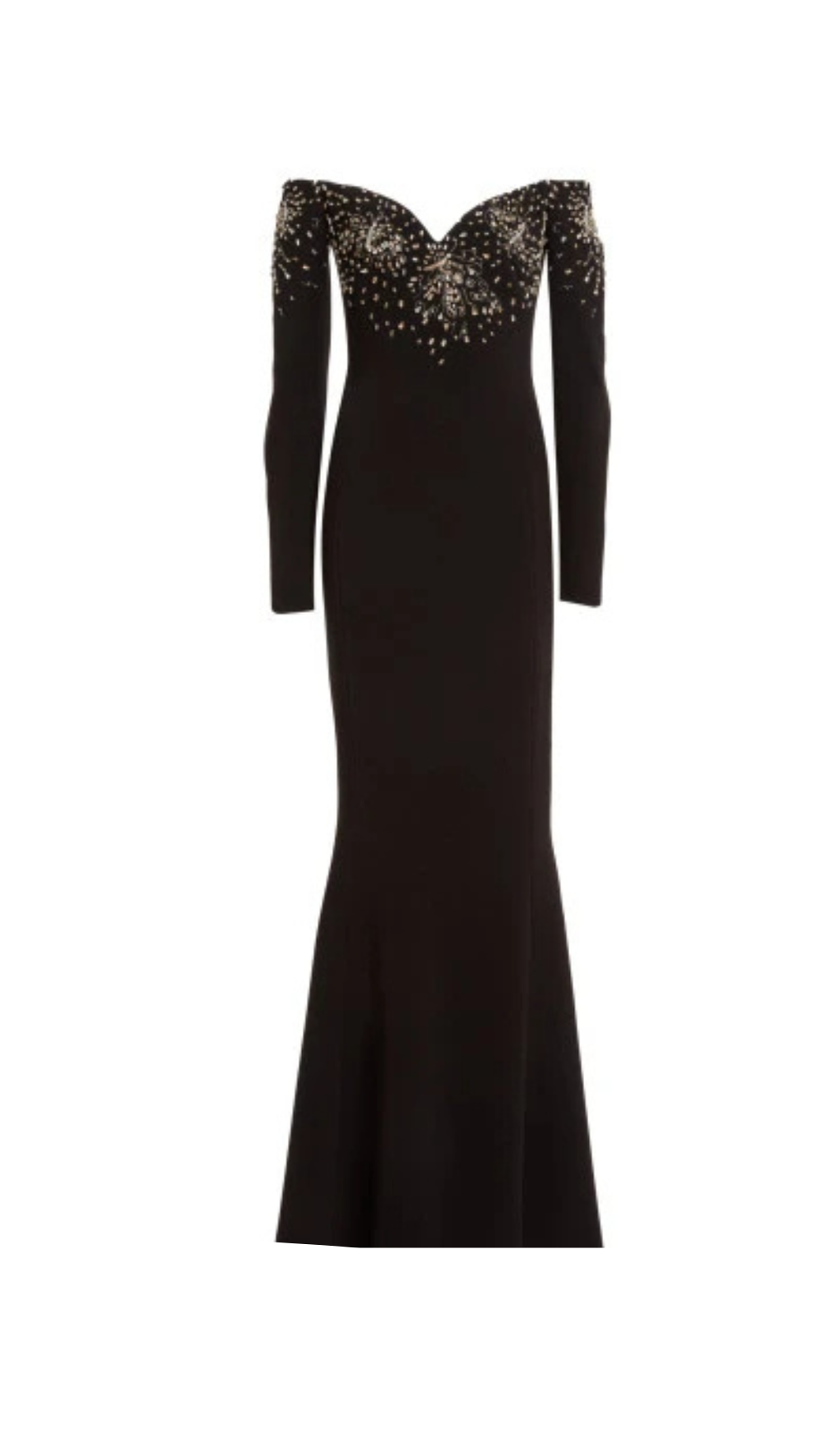 CRYSTAL EMBELLISHED OFF-SHOULDER GOWN IN BLACK