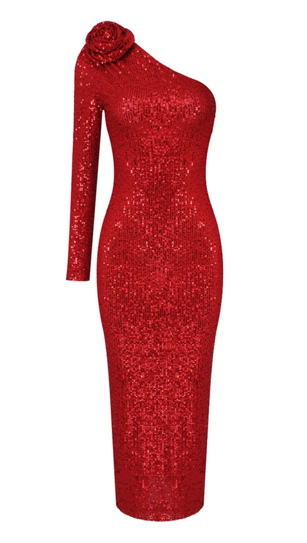 AIIZIE ETHEL SEQUINS ONE SHOULDER MIDI DRESS - product image