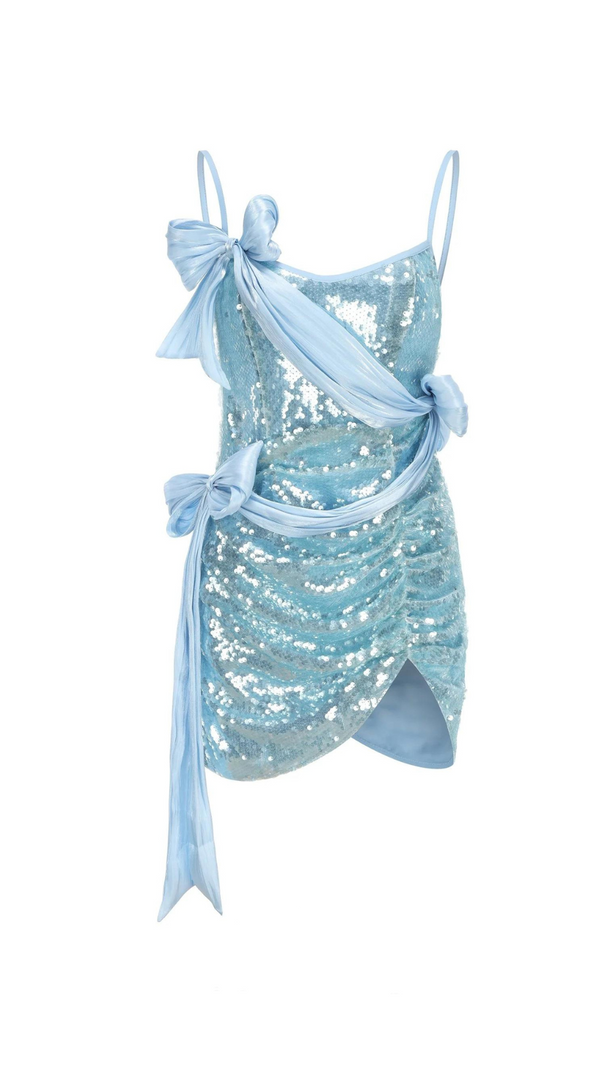 AIIZIE ELVIRA SEQUIN BOW SLEEVELESS MINI DRESS IN BLUE - product image