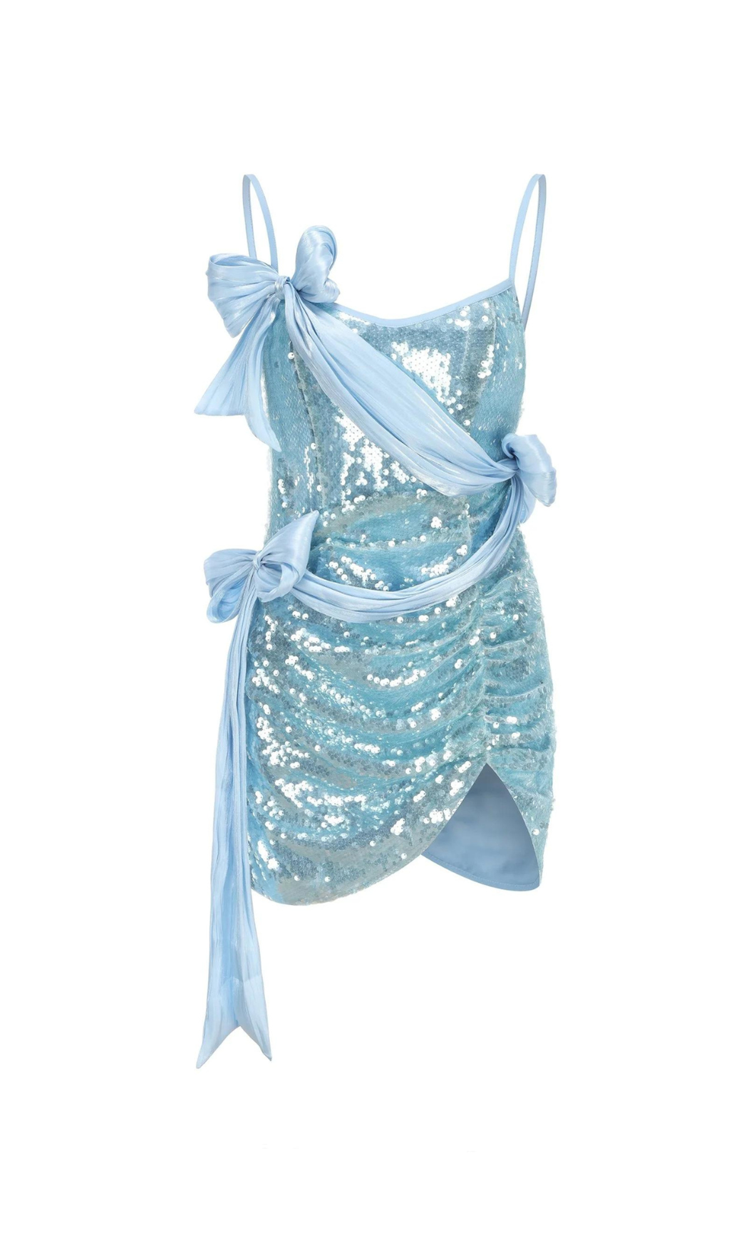 ELVIRA SEQUIN BOW SLEEVELESS MINI DRESS IN BLUE